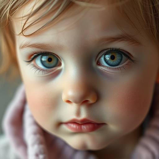 Close-up portrait of a child with bright eyes, shot by Alina Petrova