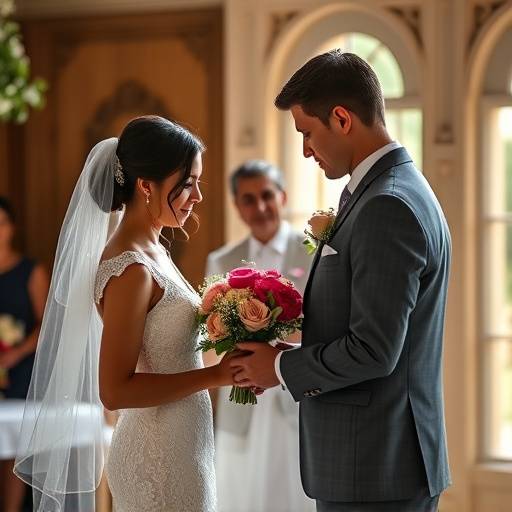 Image of a couple exchanging vows during their wedding ceremony, shot by Sofia Rodriguez