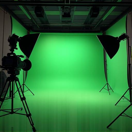 Interior of Green Screen Studio, featuring a well-lit green screen setup for video production.