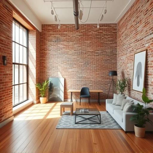 Interior of The Loft Studio, showcasing natural light and exposed brick.