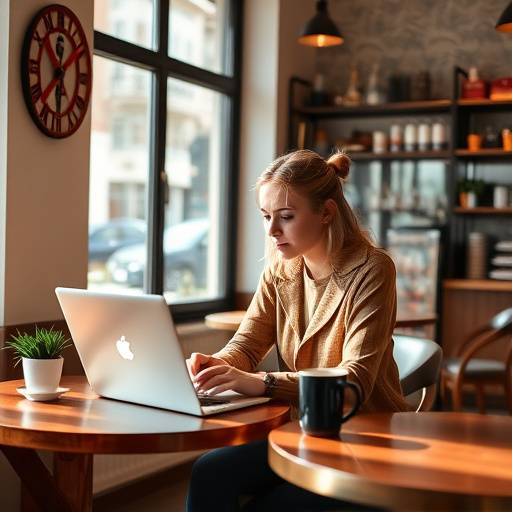 Lifestyle photo of a blogger working in a coffee shop, photographed by Alina Petrova