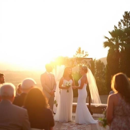 Photo of a wedding ceremony in a beautiful outdoor setting, photographed by Sofia Rodriguez
